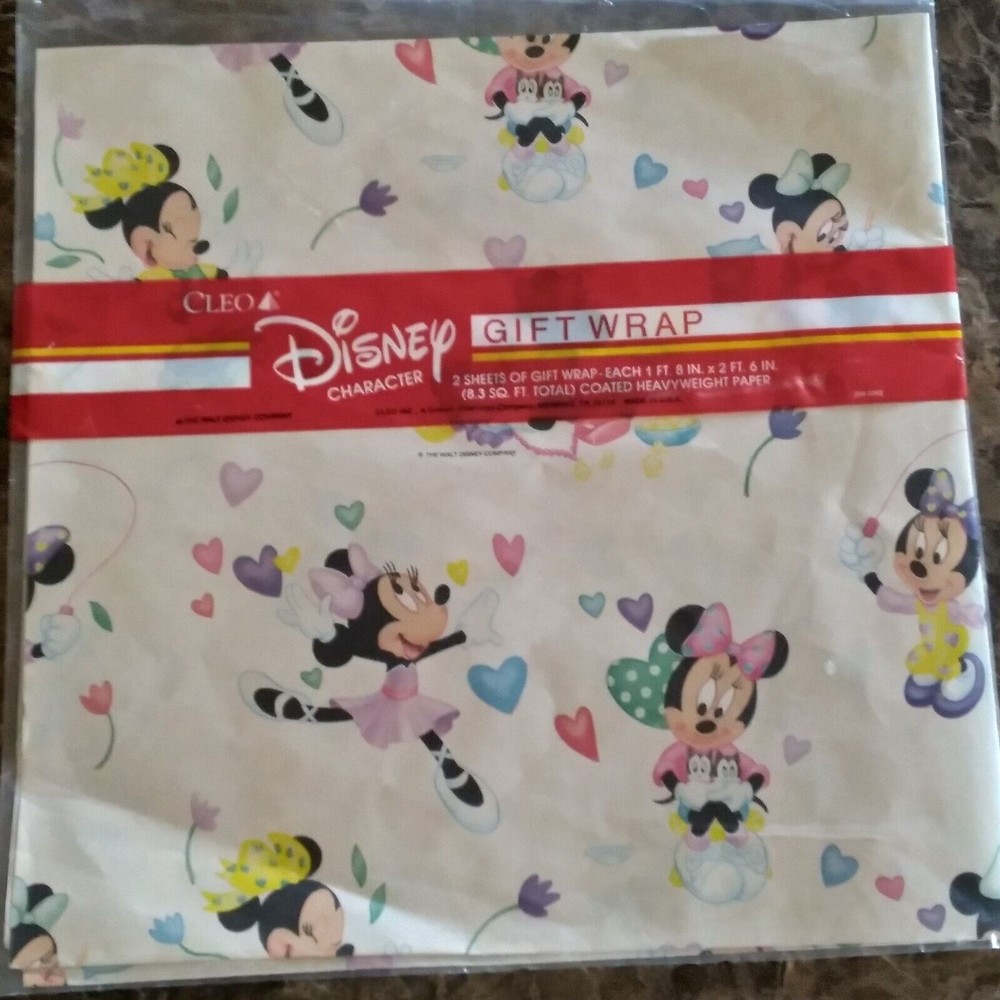 Vintage New Sealed Disney Minnie Mouse Gift Wrapping Paper 8.3 Sq Ft